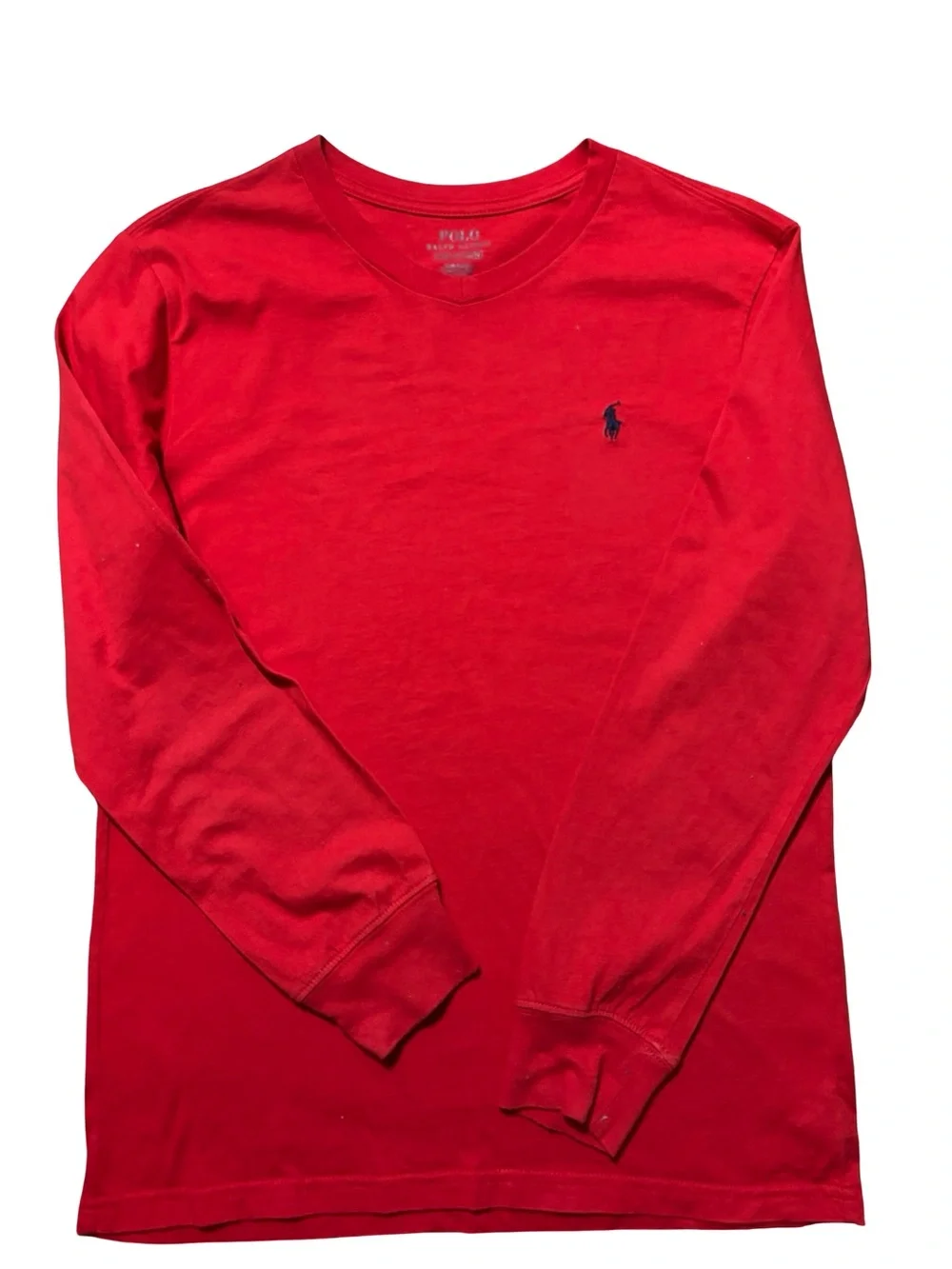 Ralph Lauren Red Long-Sleeve Crewneck Shirt with Navy Pony